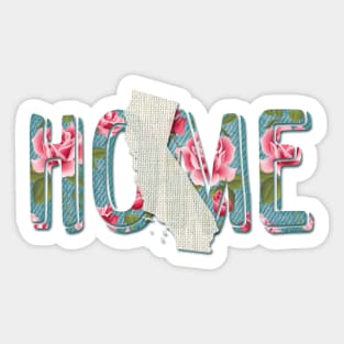 Home is California | Aqua Denim Roses and White Burlap by Cherie(c)2021 Sticker